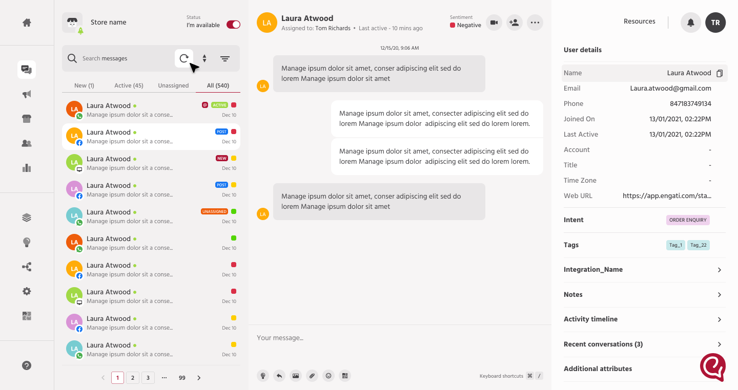 Engati agent inbox screen